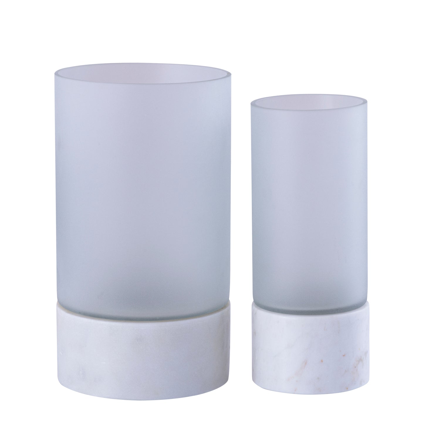 Conree Wit Mat Glazen Windlicht met Marmeren Voet L 28x15x15 cm