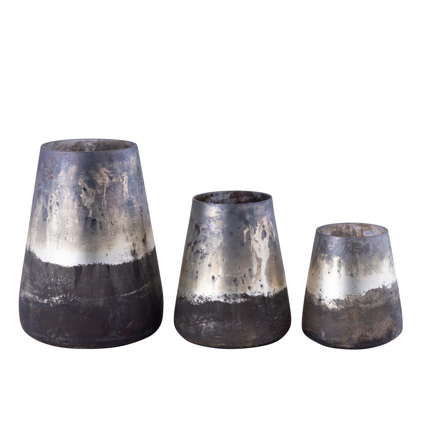 Travers Grijs Glazen Windlicht Antiek Finish Rond Groot - Set van 2 25x19x19 cm
