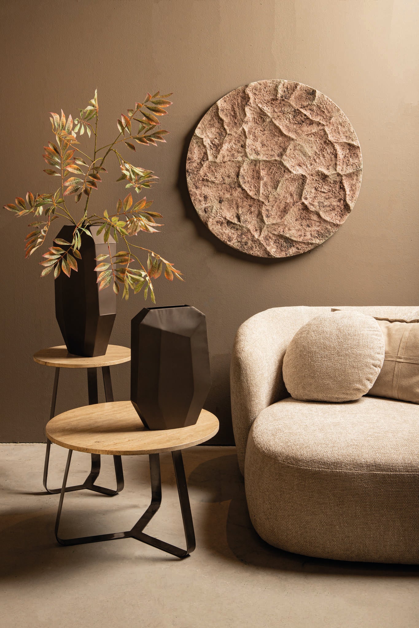 Rafet Grey Round Cement Wall Panel Rough Finish L