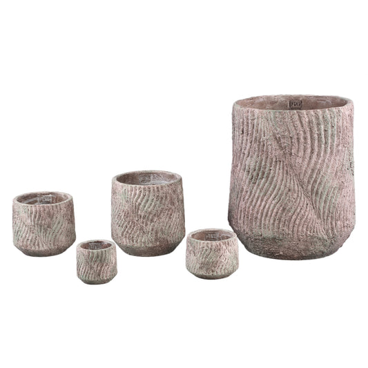 Diesel Grijze Ronde Cement Pot Golvende Lijnen Ruw S - Set van 12 9x12x12 cm