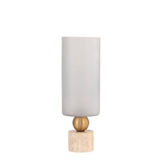 Levee Wit Glazen Windlicht met Travertijn Voet S 45x15x15 cm
