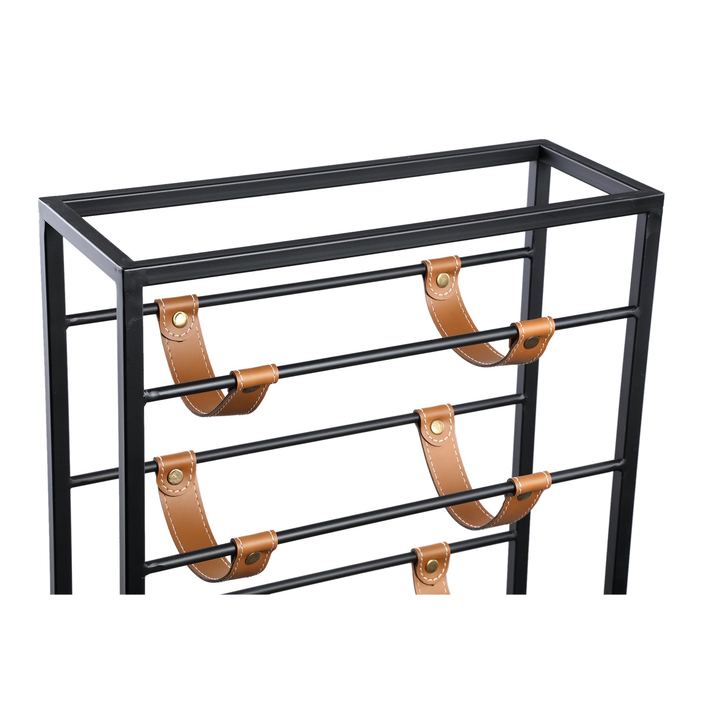 Kyrann Black Rectangle Iron Wine Rack With Leather