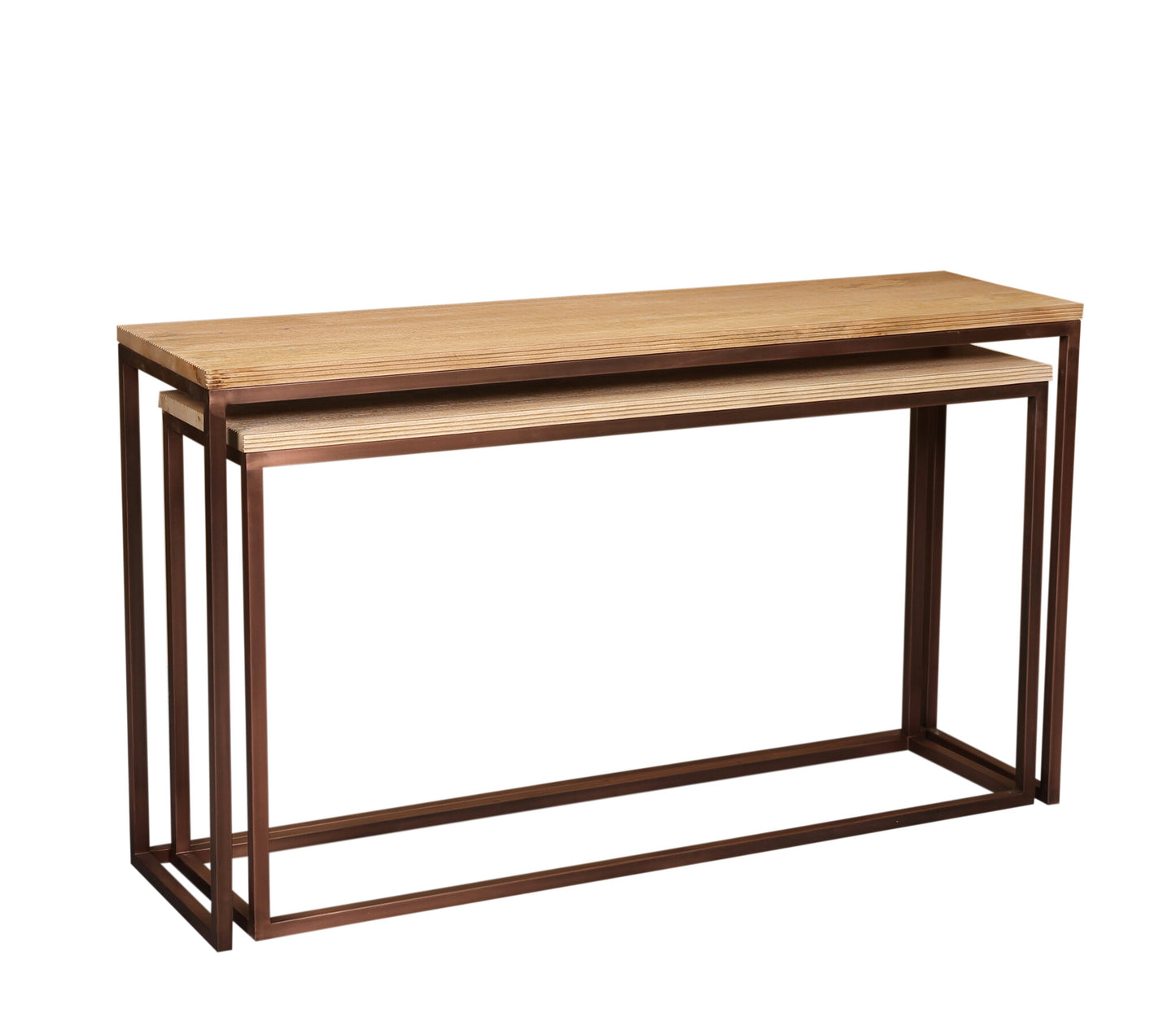 Zoah Koperen Mango Wood Rechthoekige Bijzettafel Set van 2 85x149x41 cm