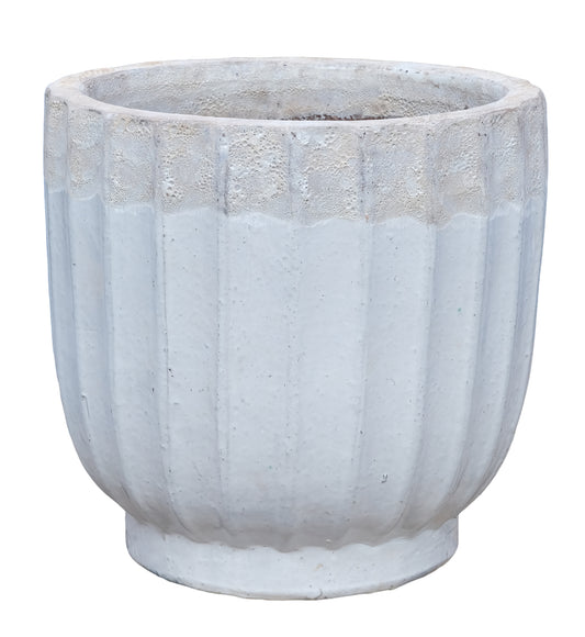 Gilliann White Round Ceramic Pot Ribbed Low SV3