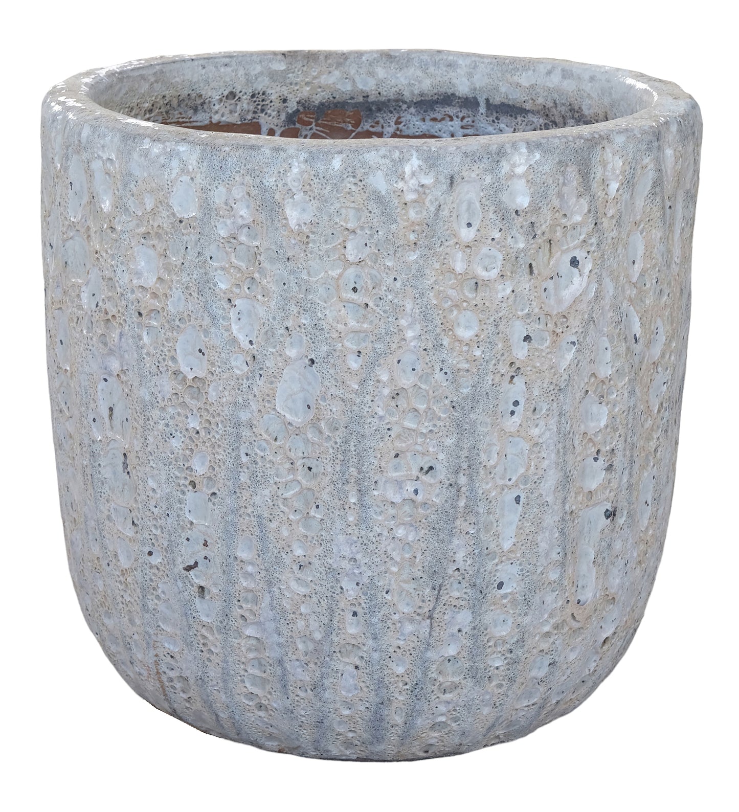 Darron White Round Ceramic Pot With Lines Low SV3