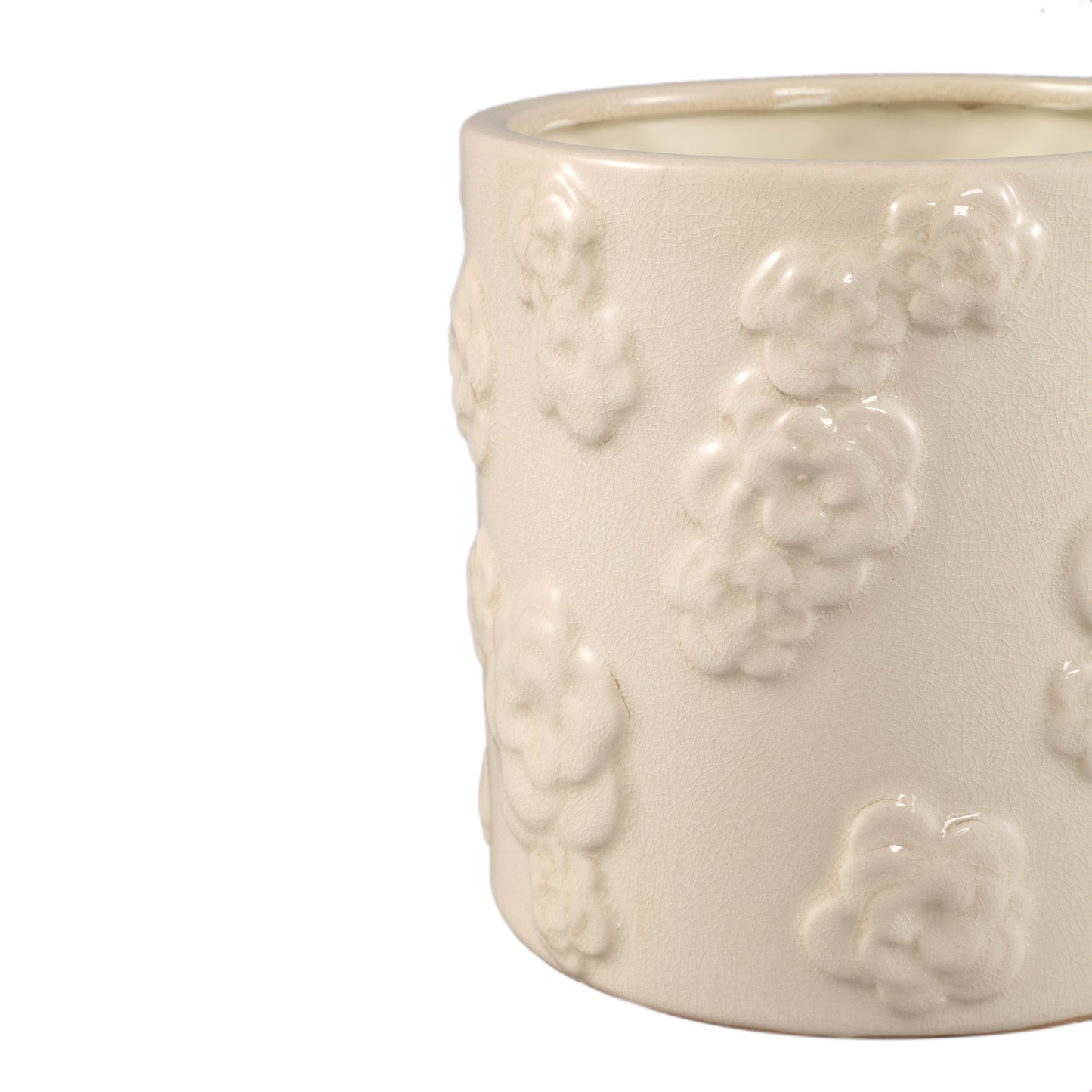 Filep White Round Glazed Ceramic Pot W Flowers L