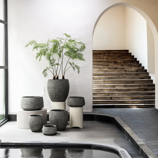 Giulietta Grey Round Magnesium Pot Lines Low SV3