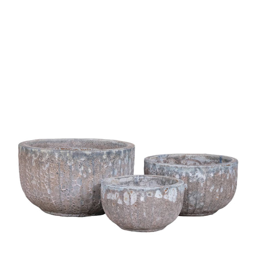 Siantelle Cream Round Ceramic Pot With Lines SV3