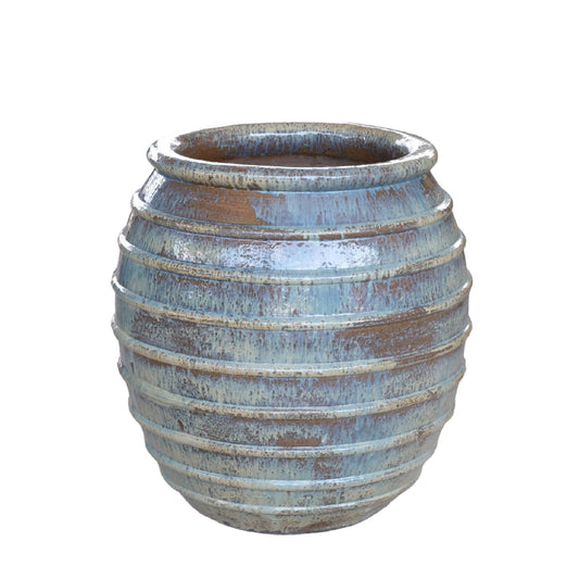 Maeghan Cream Round Ceramic Pot Lines Rough Finish