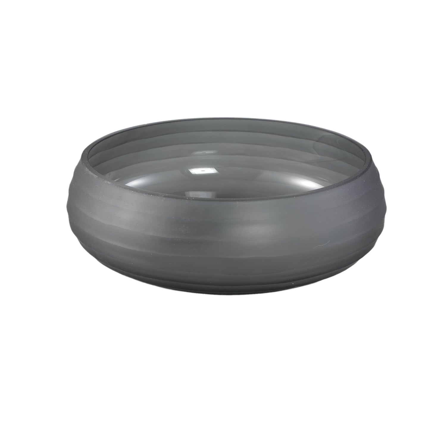 Nadah Grey Bowl Shaped Ribbed Glass Vase