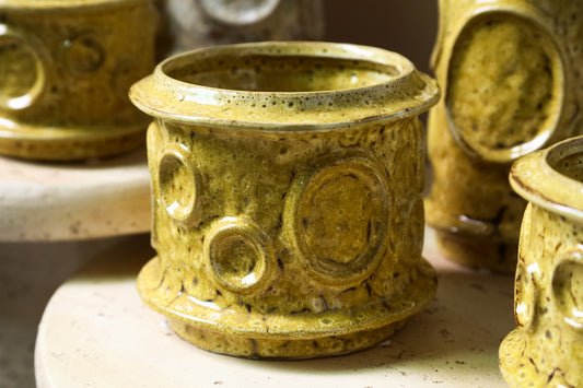Gregorie Yellow Ceramic Round Pot Circles Low M
