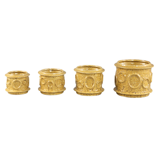 Gregorie Yellow Ceramic Round Pot Circles Low L