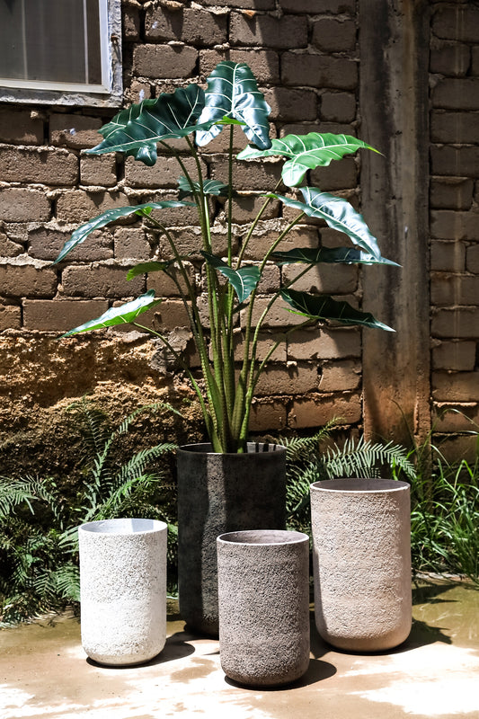 Deliahe White GRC Pot Round High Set Of 3