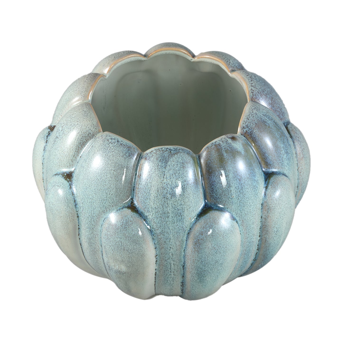 Divinder Petrol Ceramic Ribbed Pot Round L