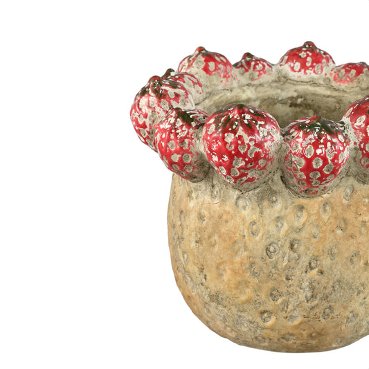 Fruitsy Red Round Terra Pot Strawberries Edge L