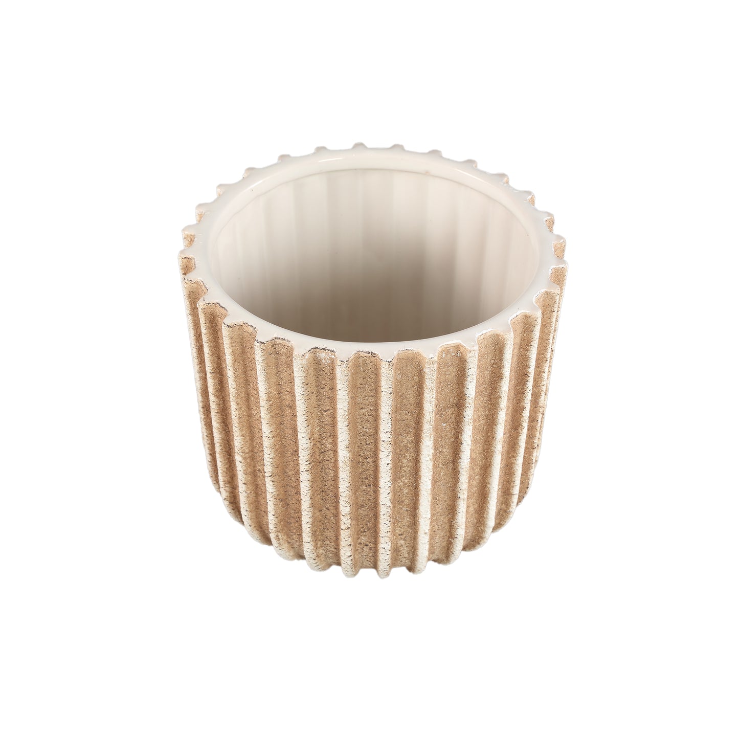 Ghada Brown Ceramic Round Pot With Lines XL