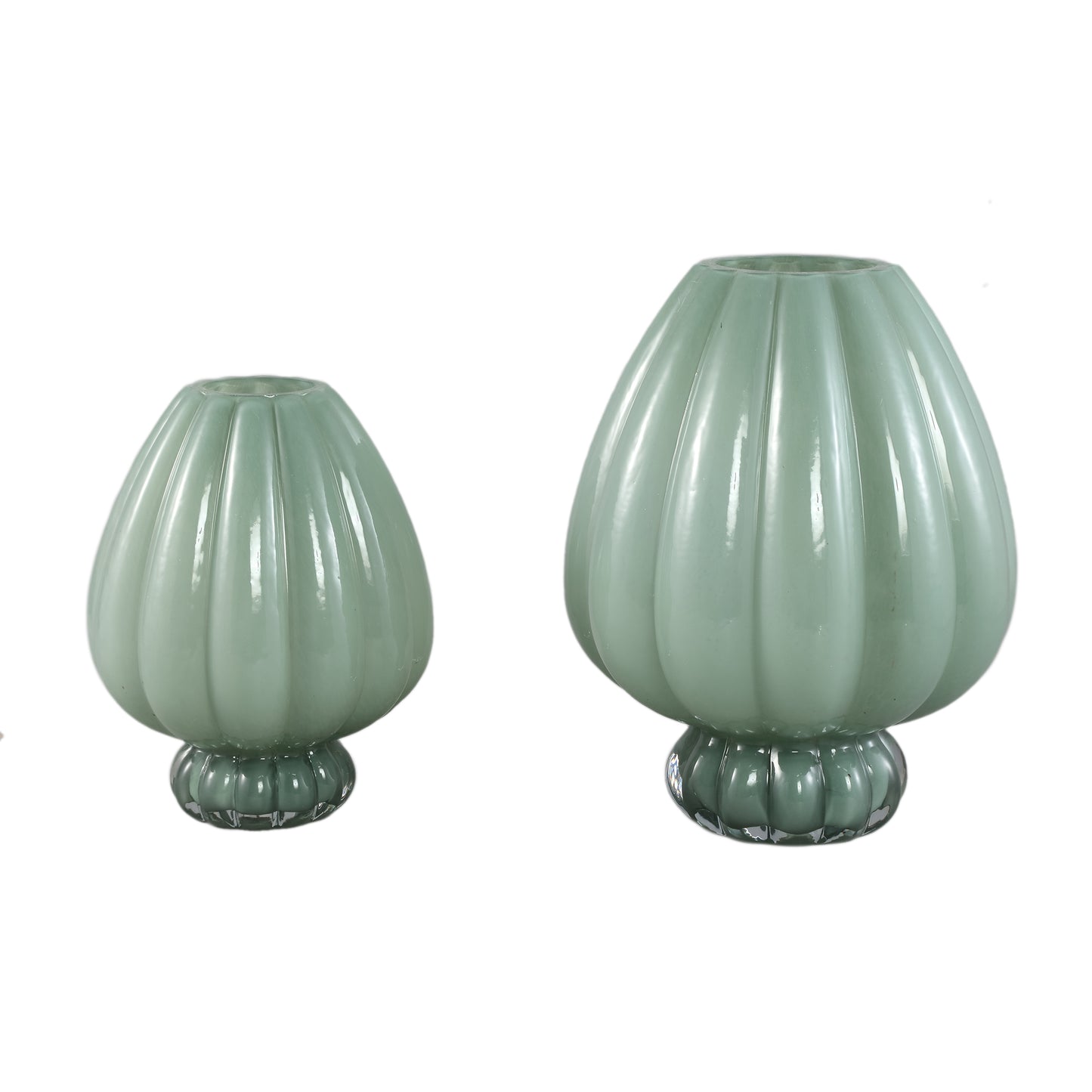 Syamer Green Milkglass Vase Ribbed On Foot L