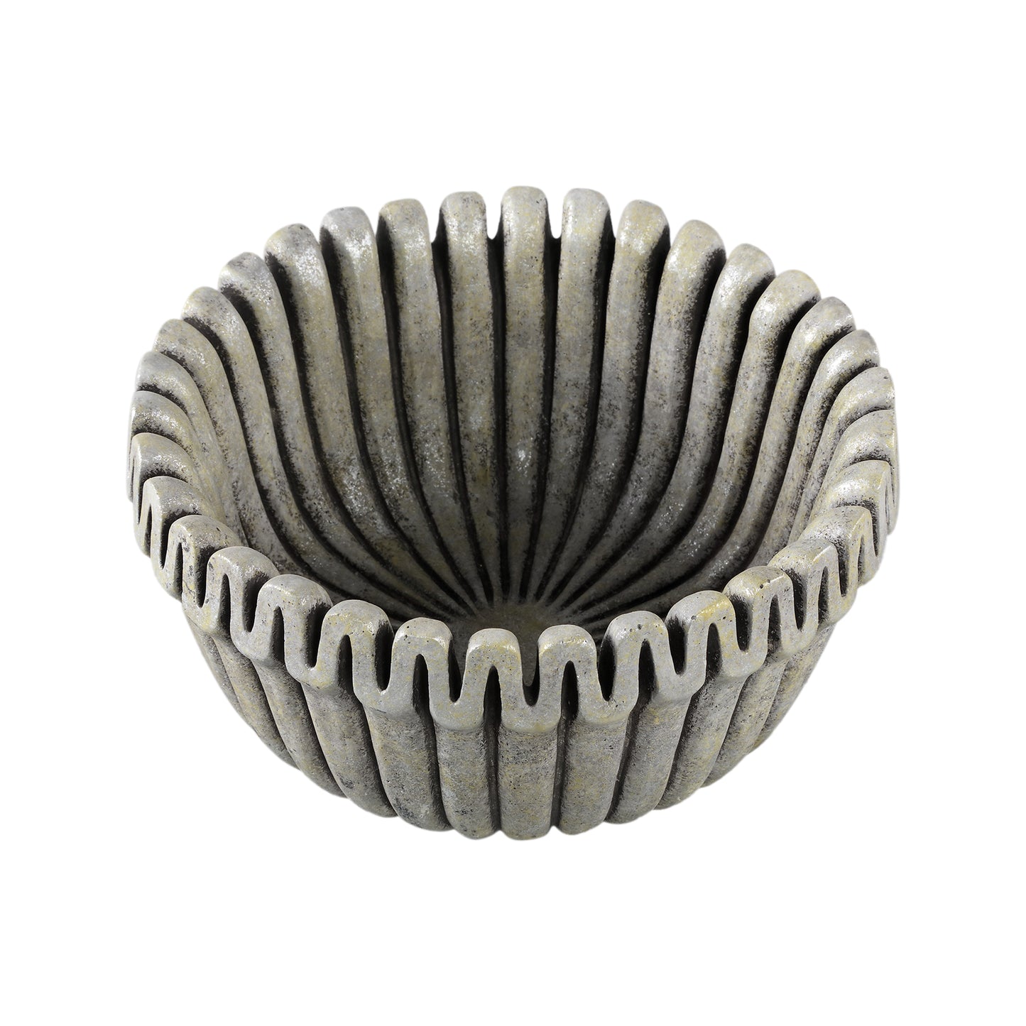 Raffay Grey Cement Round Pot Ribbed Lines Low L