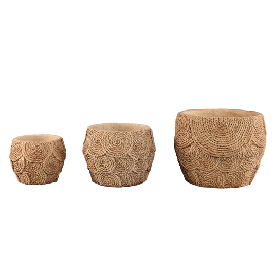 Howram Brown Round Cement Pot With Circles Low L