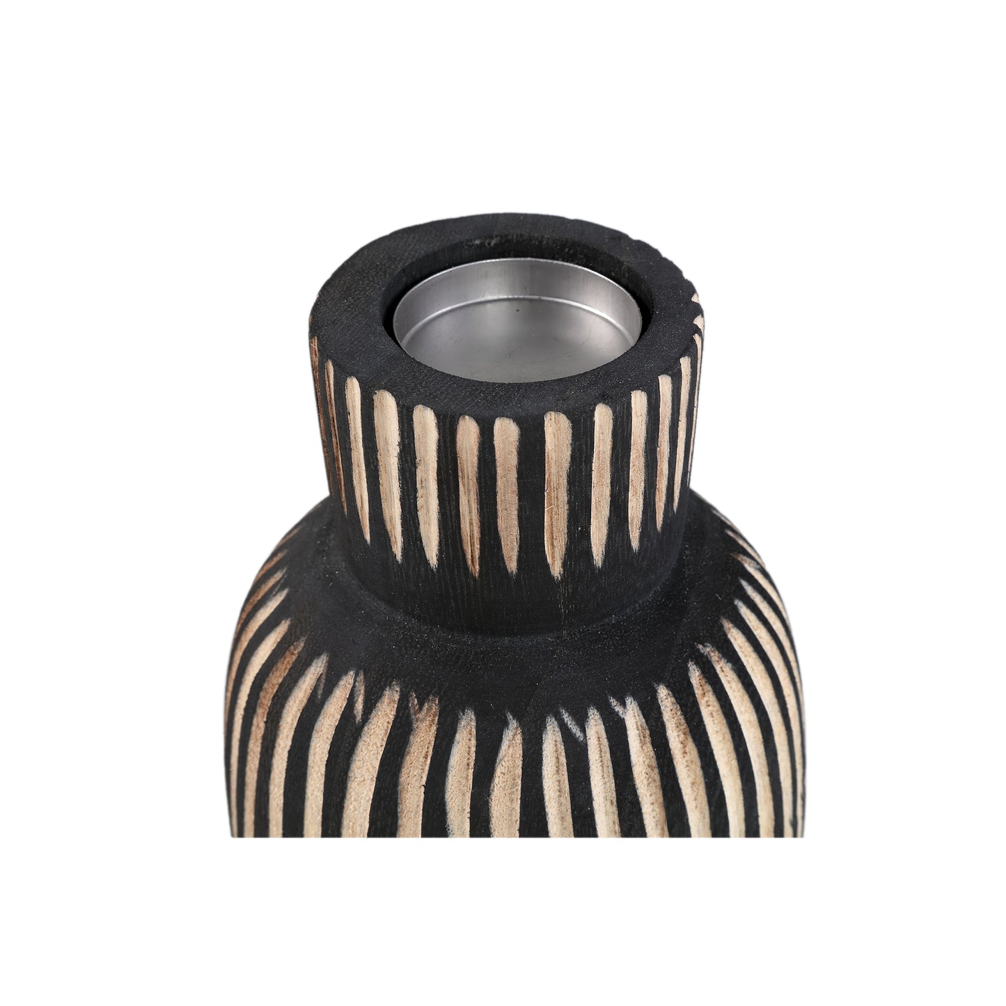 Jordhan Black Natural Wood Candleholder Round High
