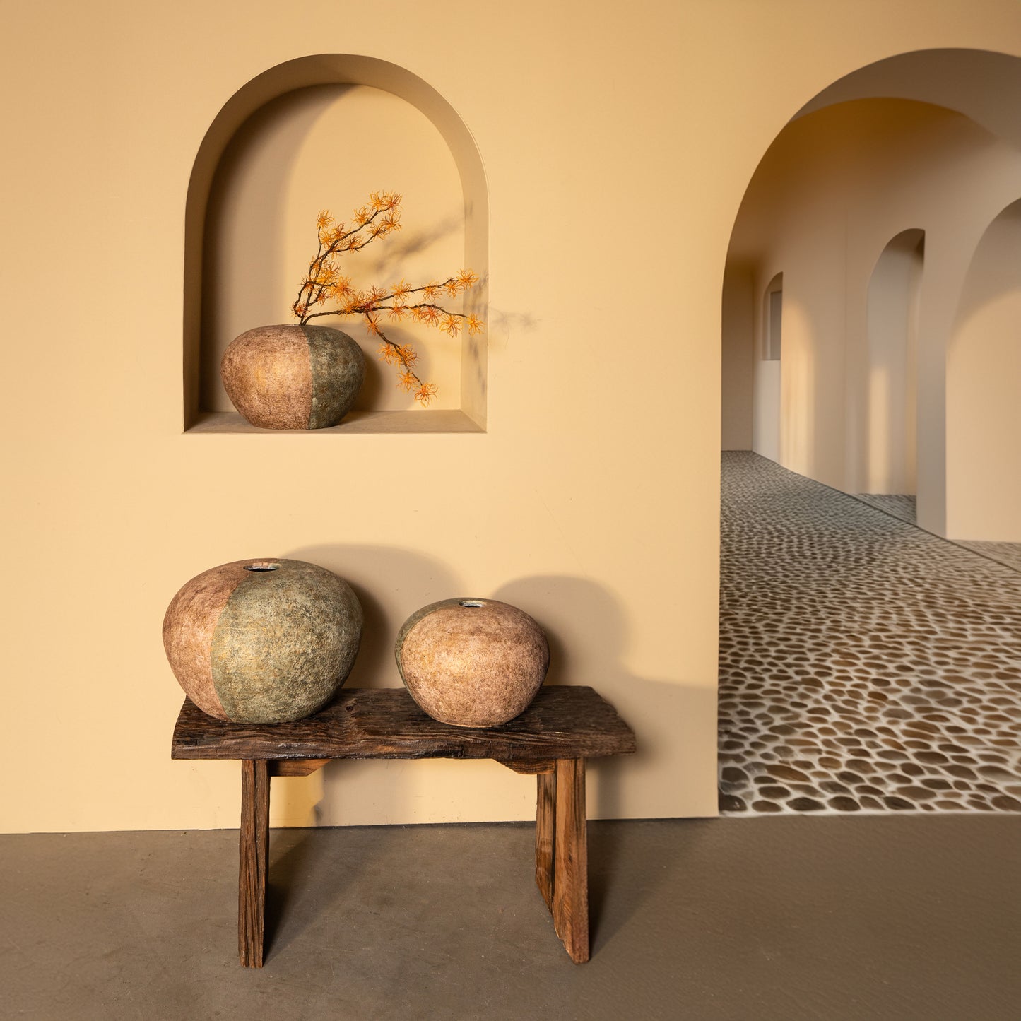 Chareece Grey Half Brown Cement Round Vase L