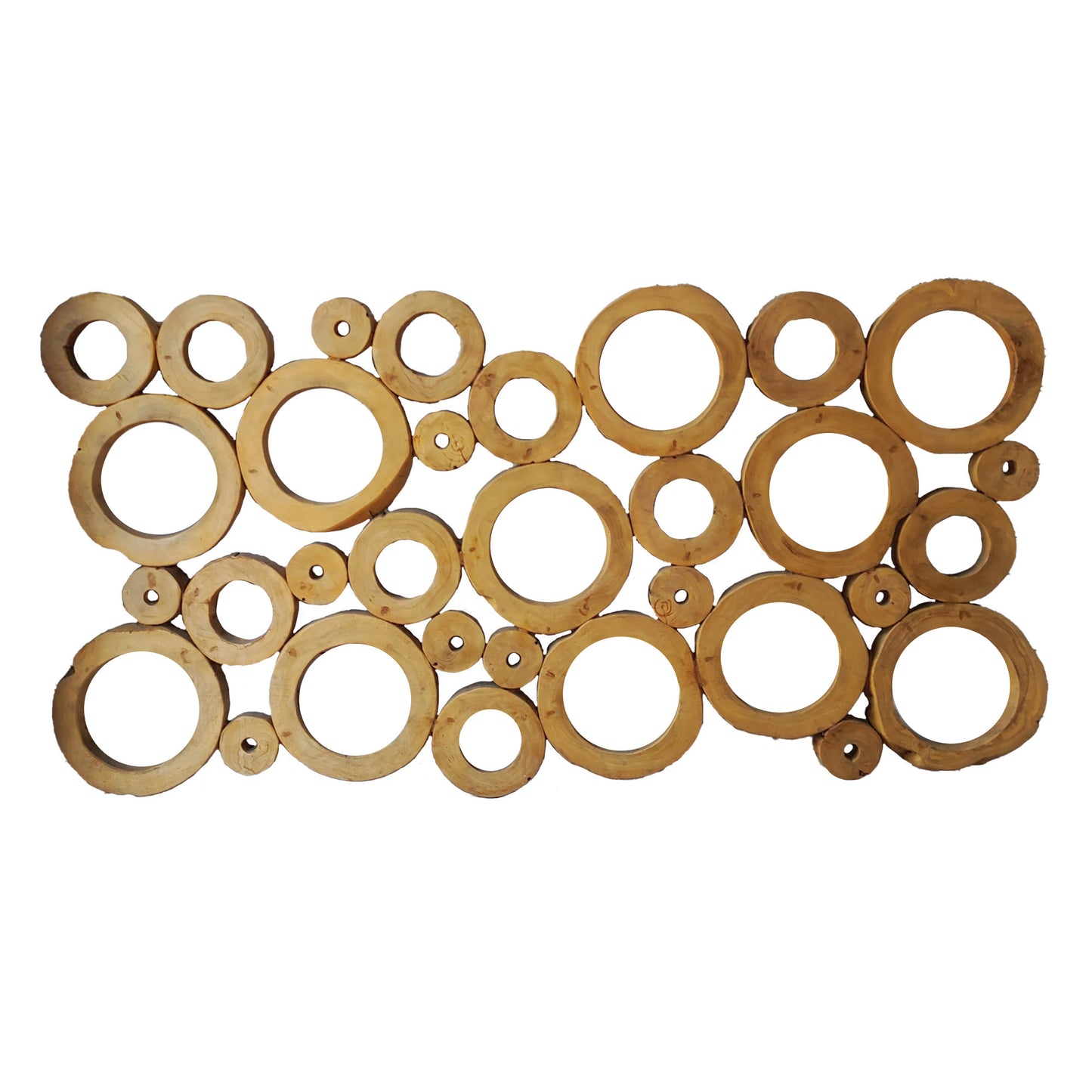 Erive Natural Teakwood Rectangle Wall Panel Circle