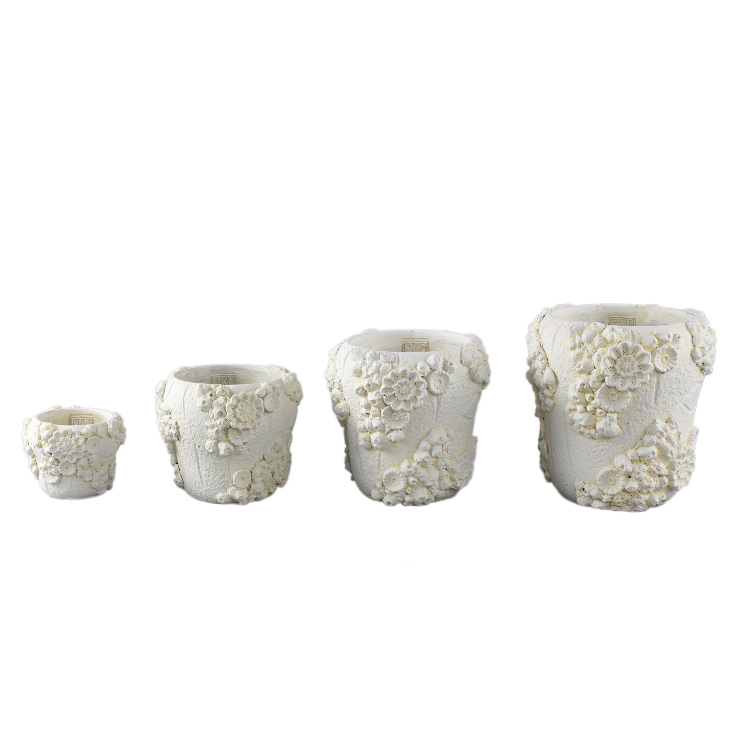 Coreal White Round Cement Pot With Coral L