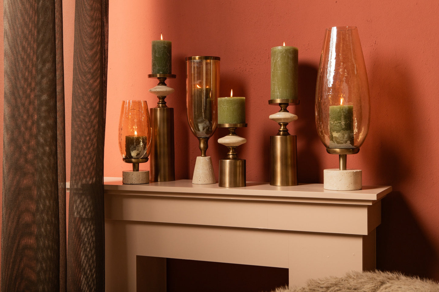 Nikolaos Brass Candleholder Travertine Round L