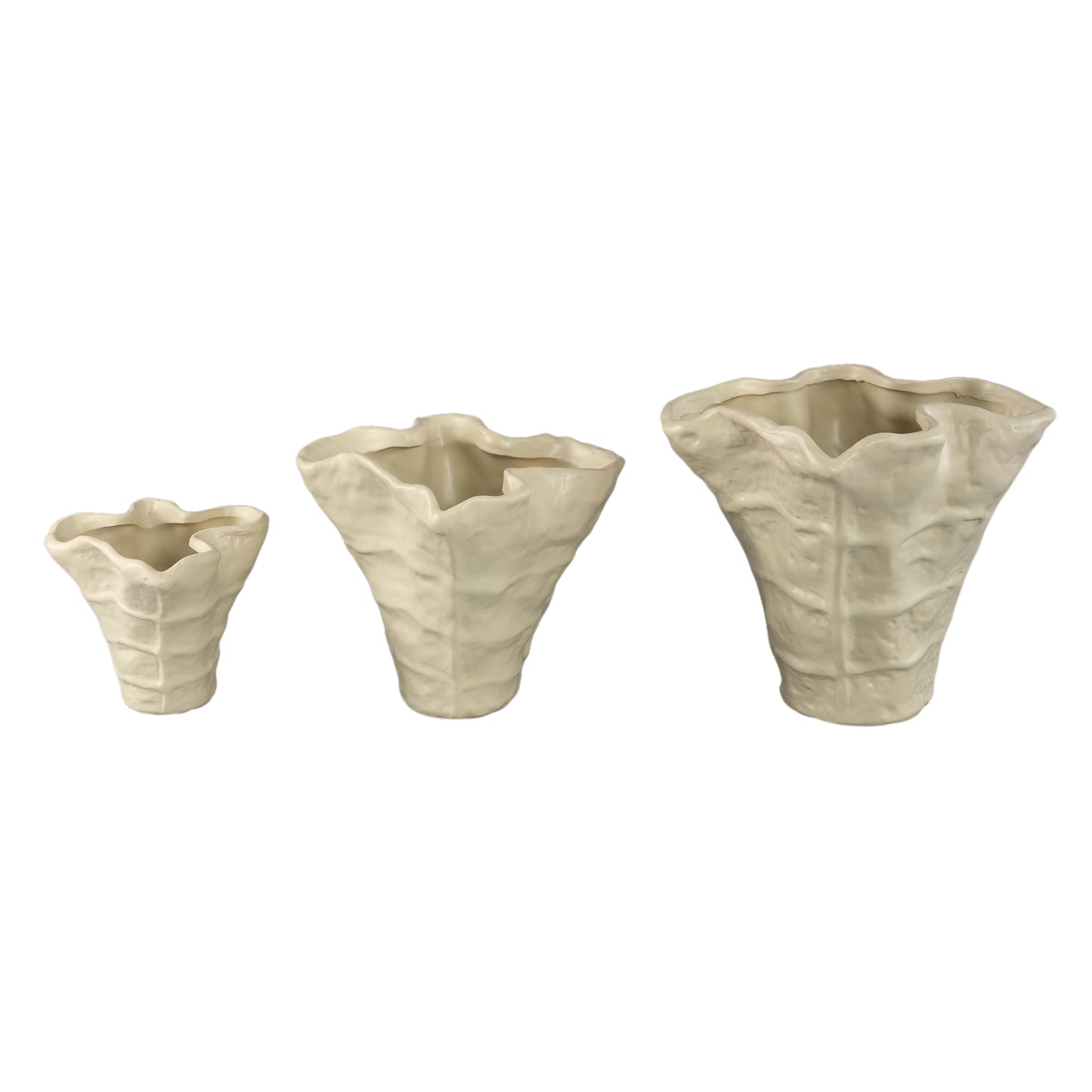 Reff Crème Mat Keramische Golvende Pot M - Set van 2 21.5x25x23 cm