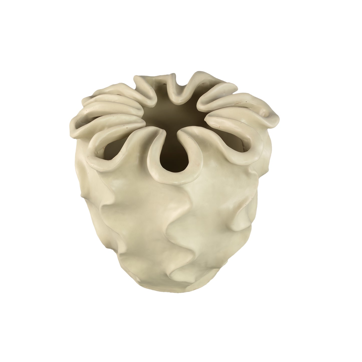Rudie Cream Matt Ceramic Pot With Wavy Print L
