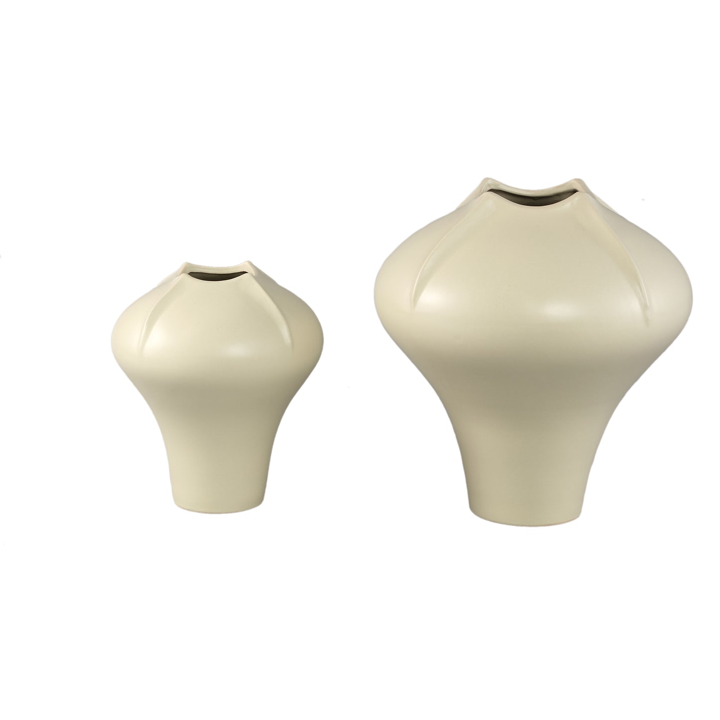 Ginos Crème Mat Keramische Organische Bol Vaas L 35x32x32 cm