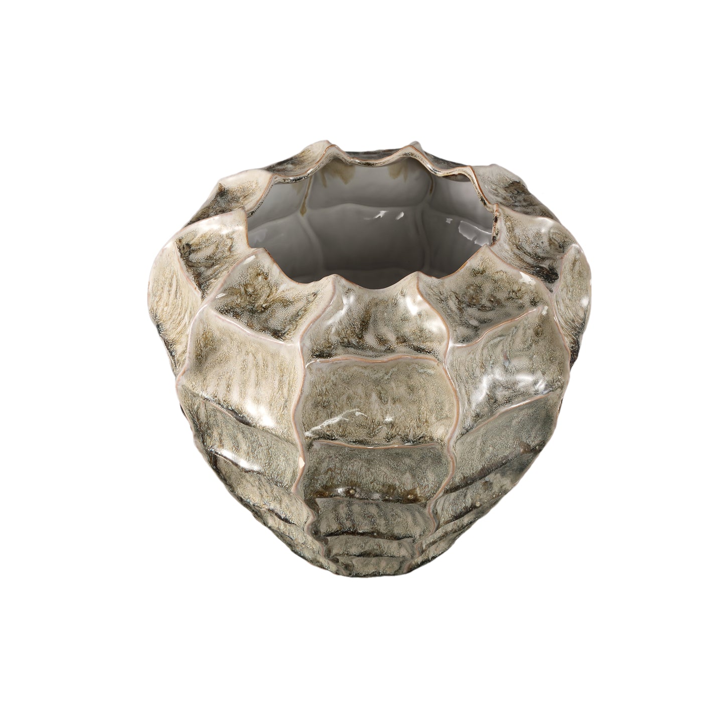 Cedric Cream Ceramic Round Wavy Pot Mix Colors XXL