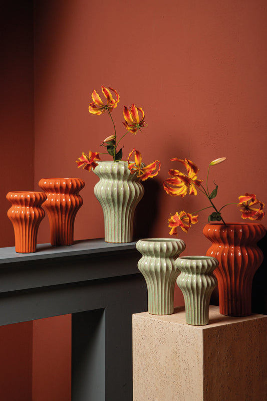 Glenna Mint Ceramic Round Ribbed Pot W Bulbs M