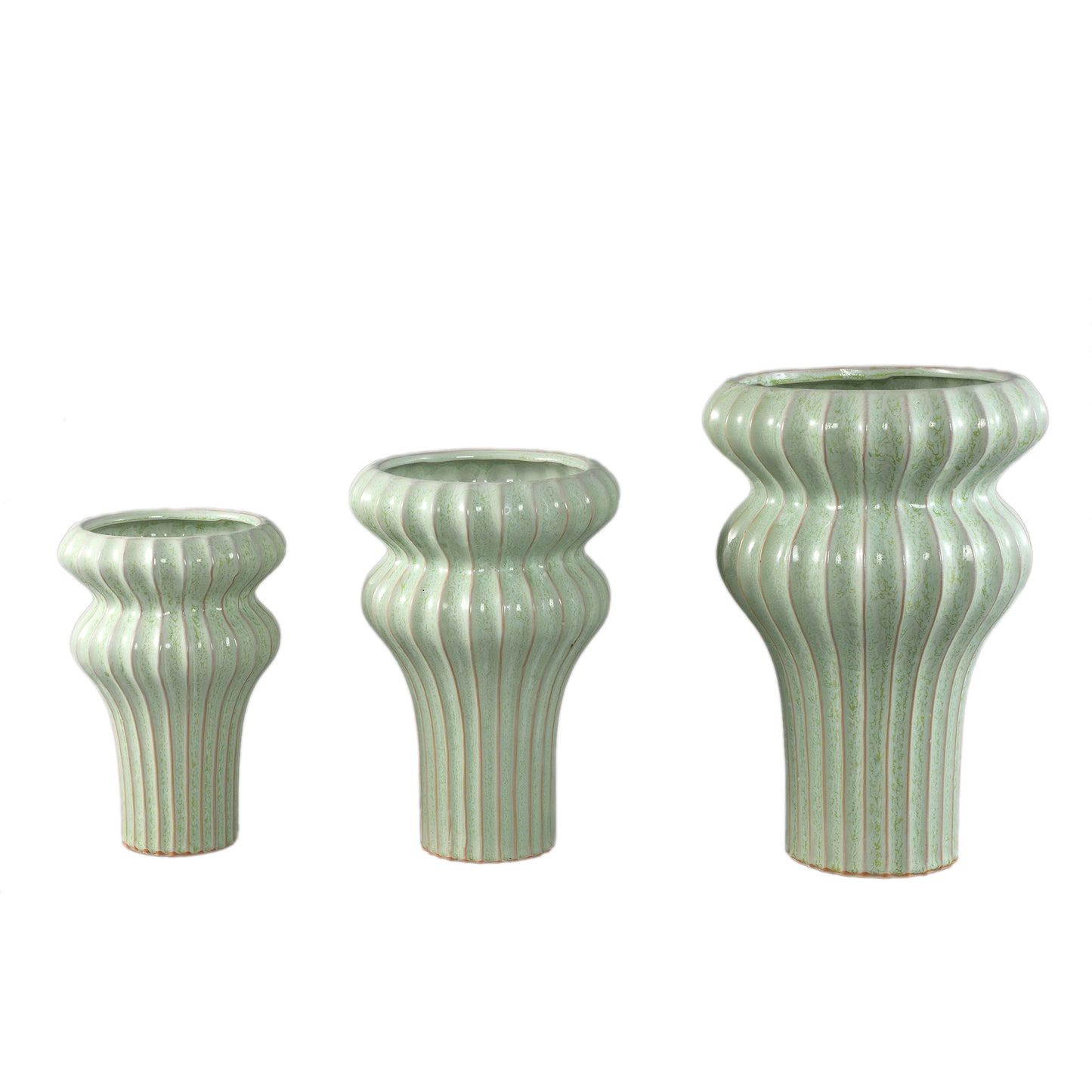 Glenna Mint Ceramic Round Ribbed Pot W Bulbs M