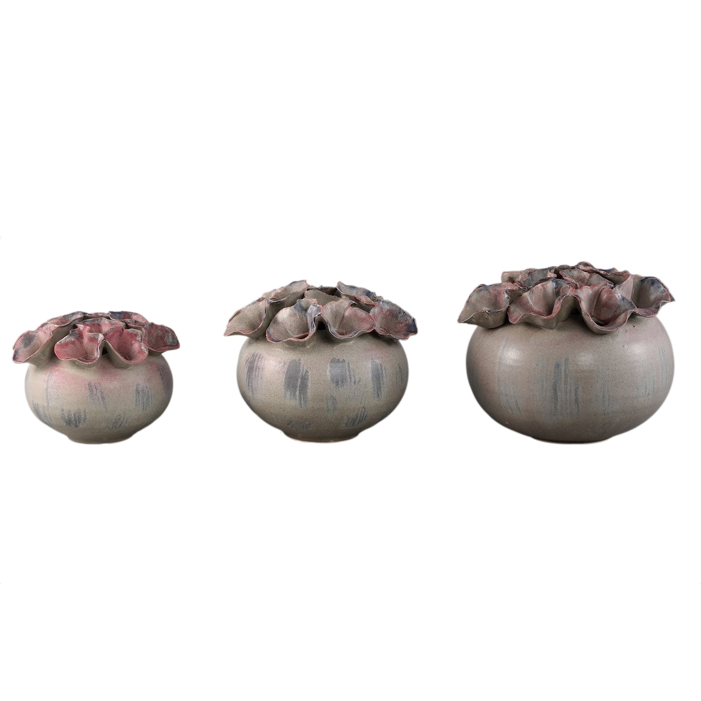 Jullia Lila Keramische Vaas Bloemvormige Gaten M Set van 2 18.5x23.5x22.5 cm
