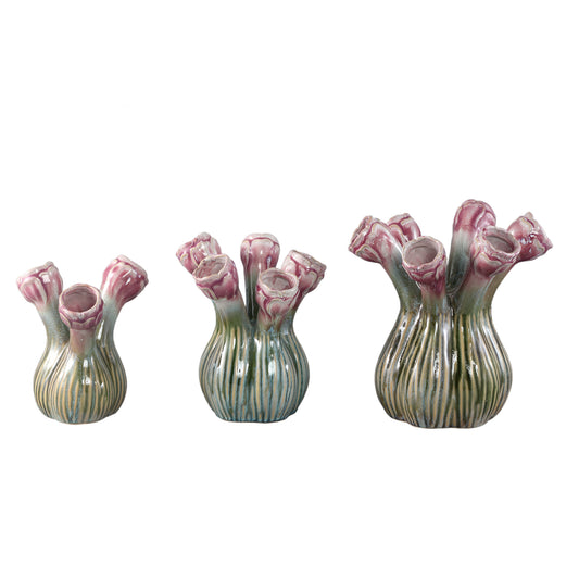 Annmarie Lila Keramische Bloemvormige Buisvaazen Set van 6 20x15.5x15.5 cm