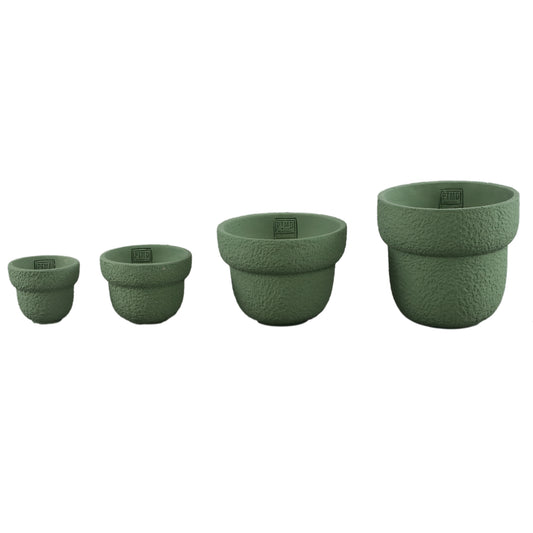 Hillie Groene Ronde Cementpot Ruw Finish XS Set van 12 8x9x9 cm