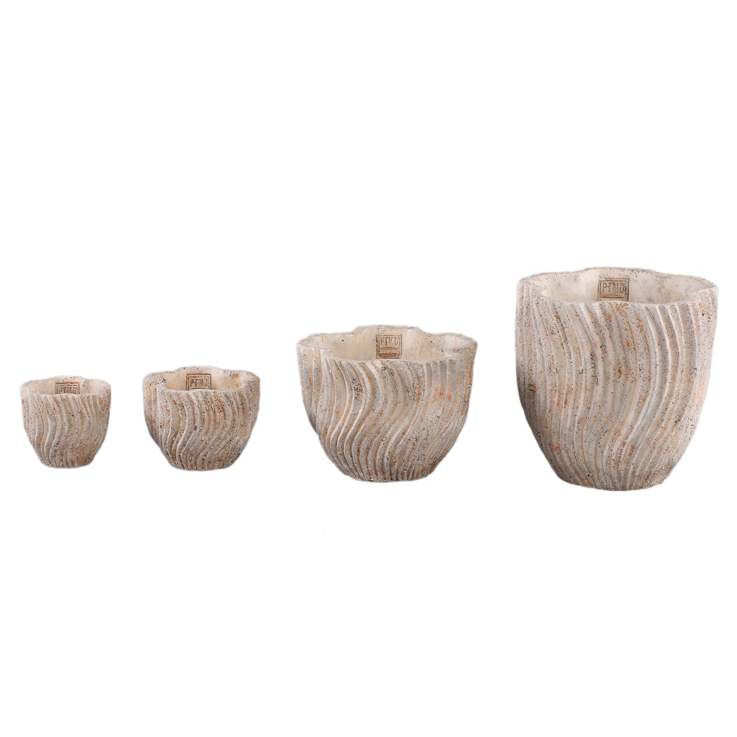 Robbien Crème Keramische Pot Met Golflijnen Rond M - Set van 12 13x18x18 cm