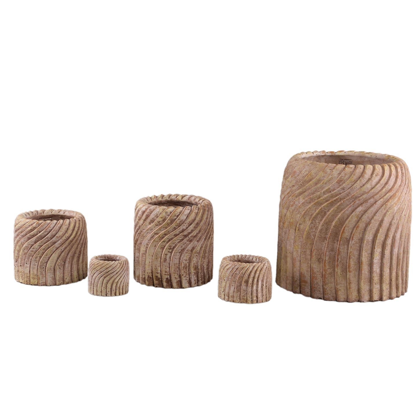 Tiera Beige Ronde Cementpot Met Golflijnen XS - Set van 12 8x9x9 cm
