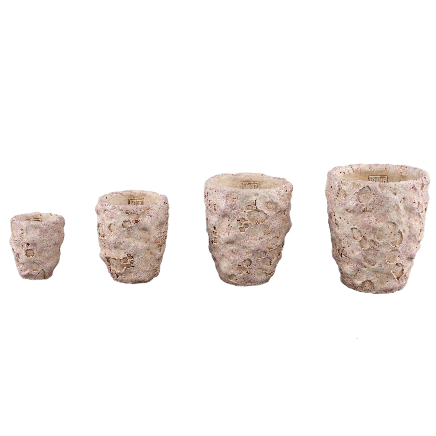 Romas Lichtroze Ronde Cementpot Ruwe Afwerking Set van 8 Stuks 17x15x15 cm