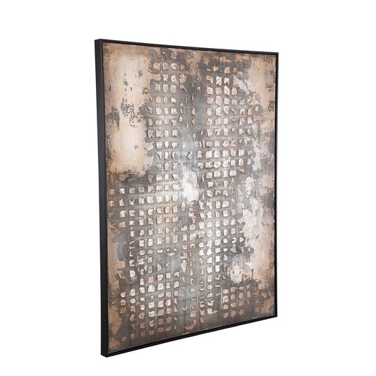 Pathe Bruin Canvas Schilderij Ruw Patroon Rechthoekig 122.5x92.5x4.5 cm