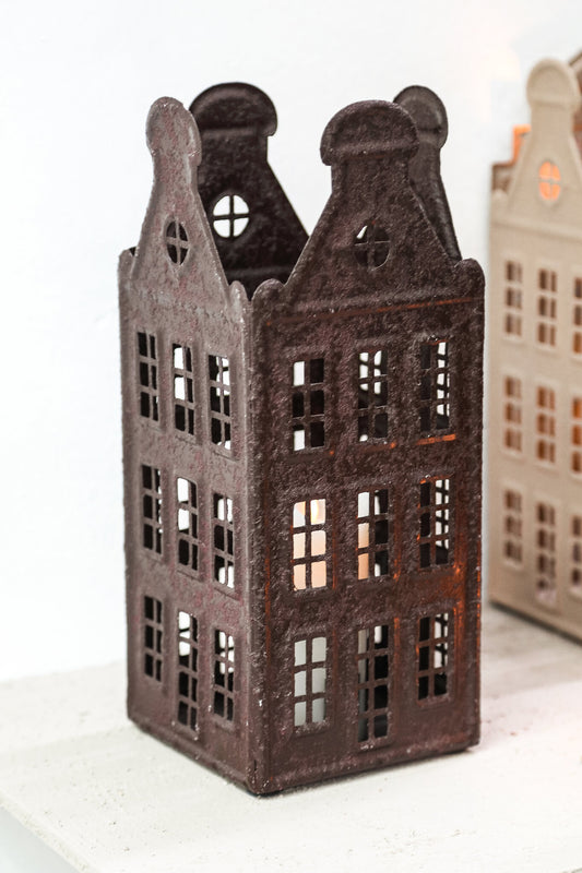 Verina Bruin Ijzeren Rough Deco Windlicht M Set van 4 30x12x12 cm