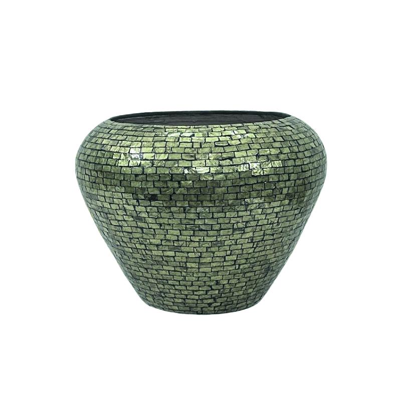 Cherryl Champagne Ronde Poly Capiz Bamboe Pot L 50x40x40 cm