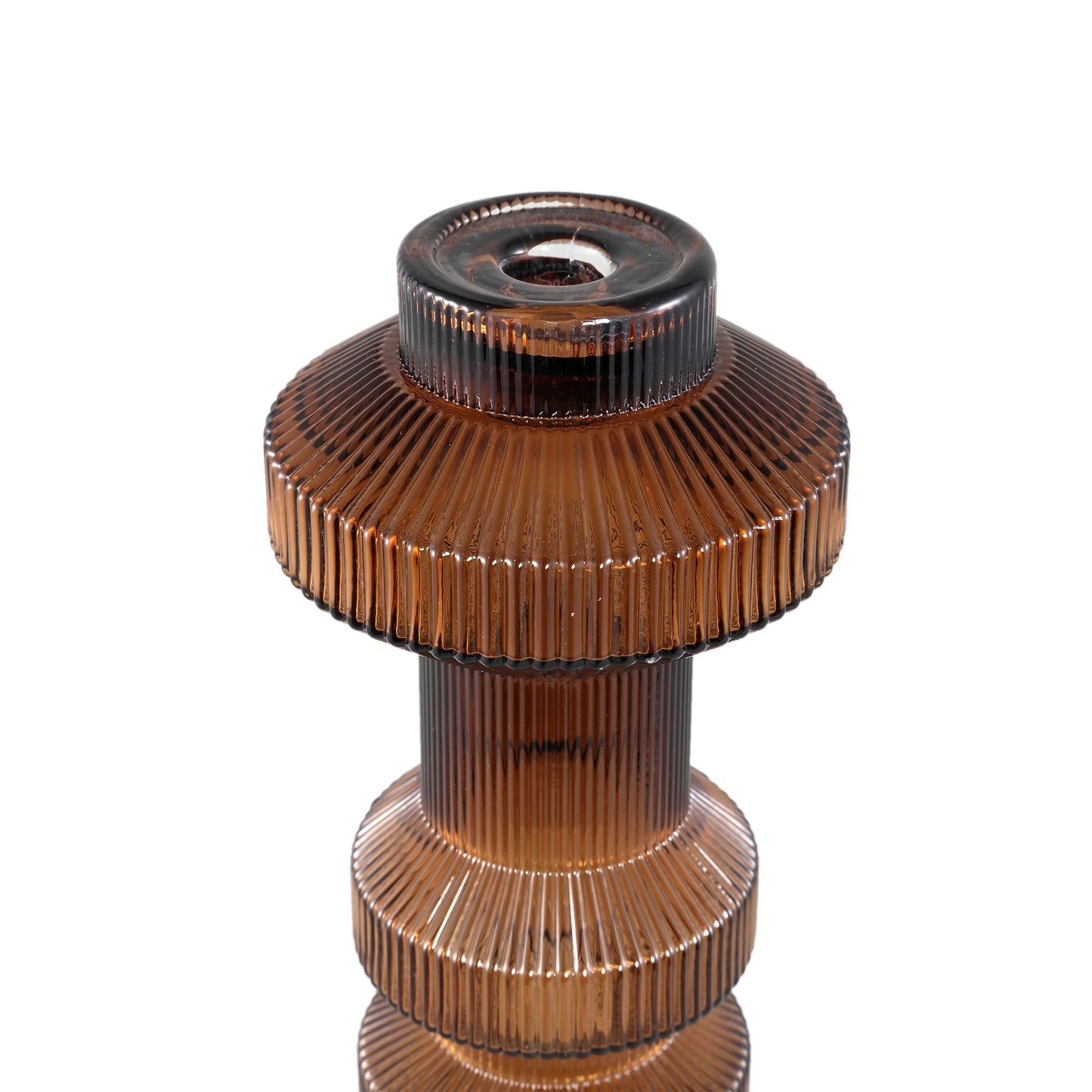 Galinda Brown Ribbed Glass Candle Holder Bulby M