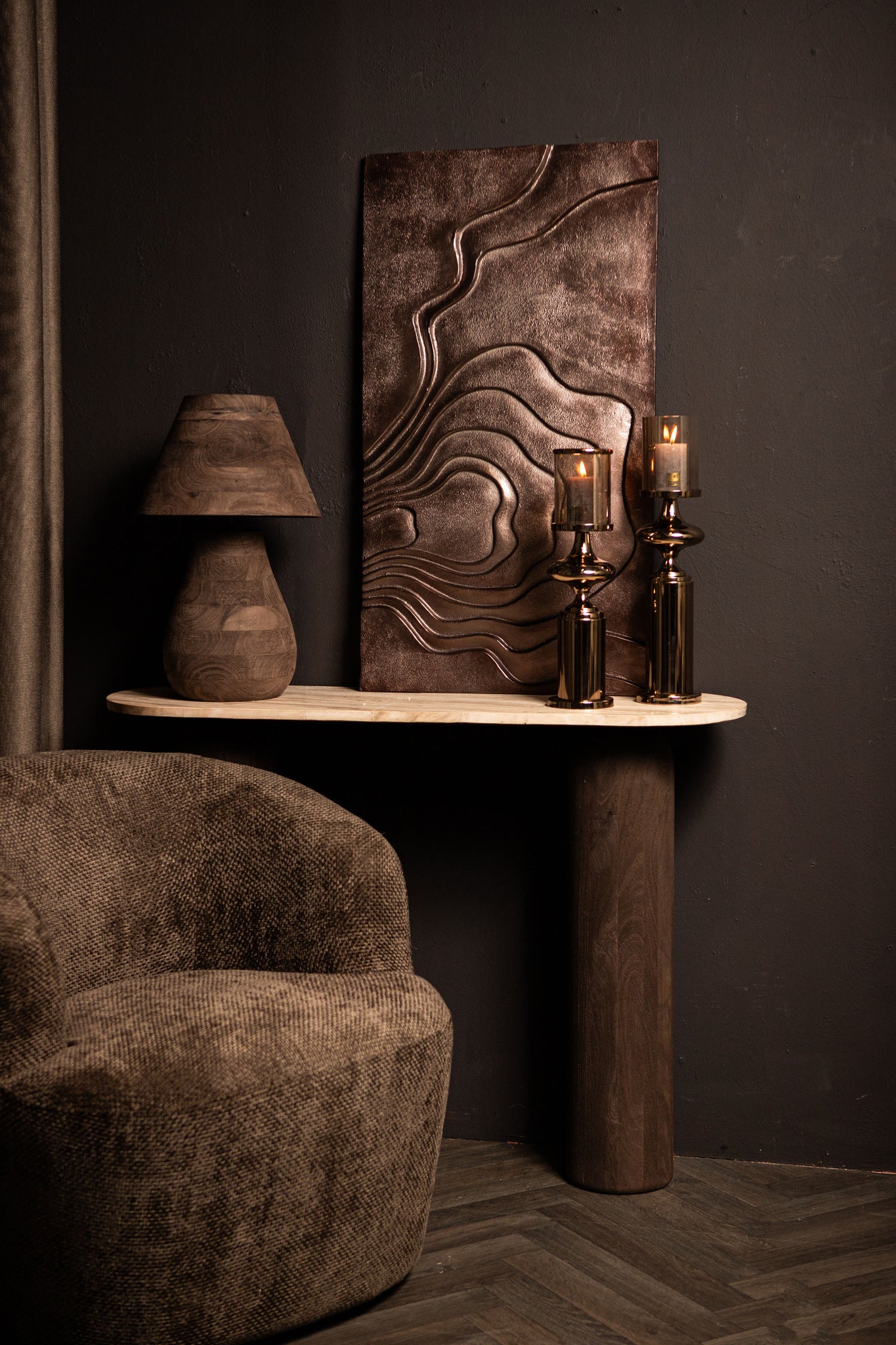 Peake Brown Mango Wood Round Table Lamp Big