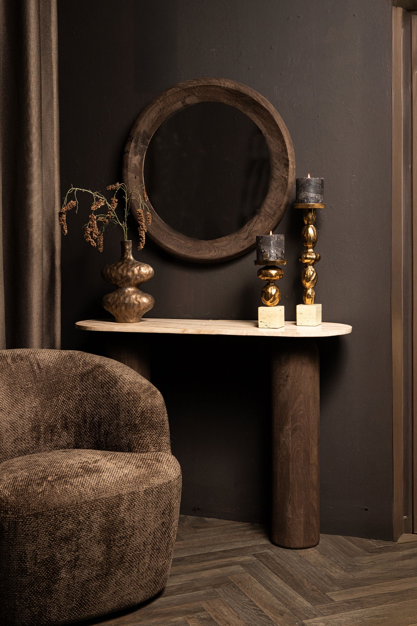 Noam Brown Mango Wood Round Mirror S