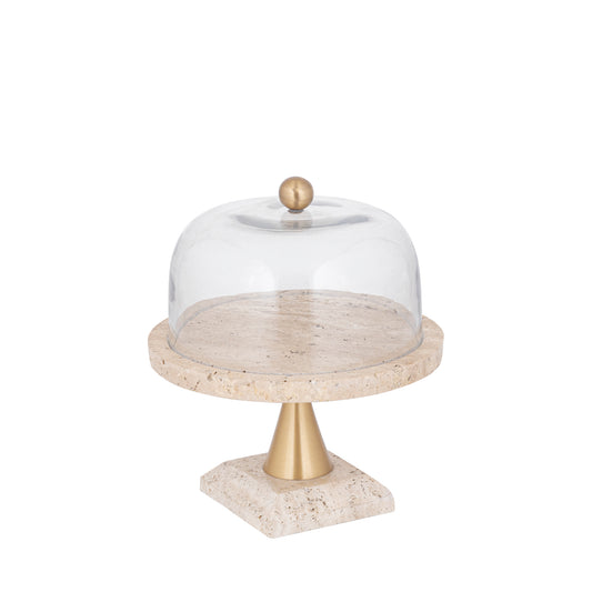 Lyron Natuurlijke Travertijn Rond Glazen Klok S 27x23x23 cm