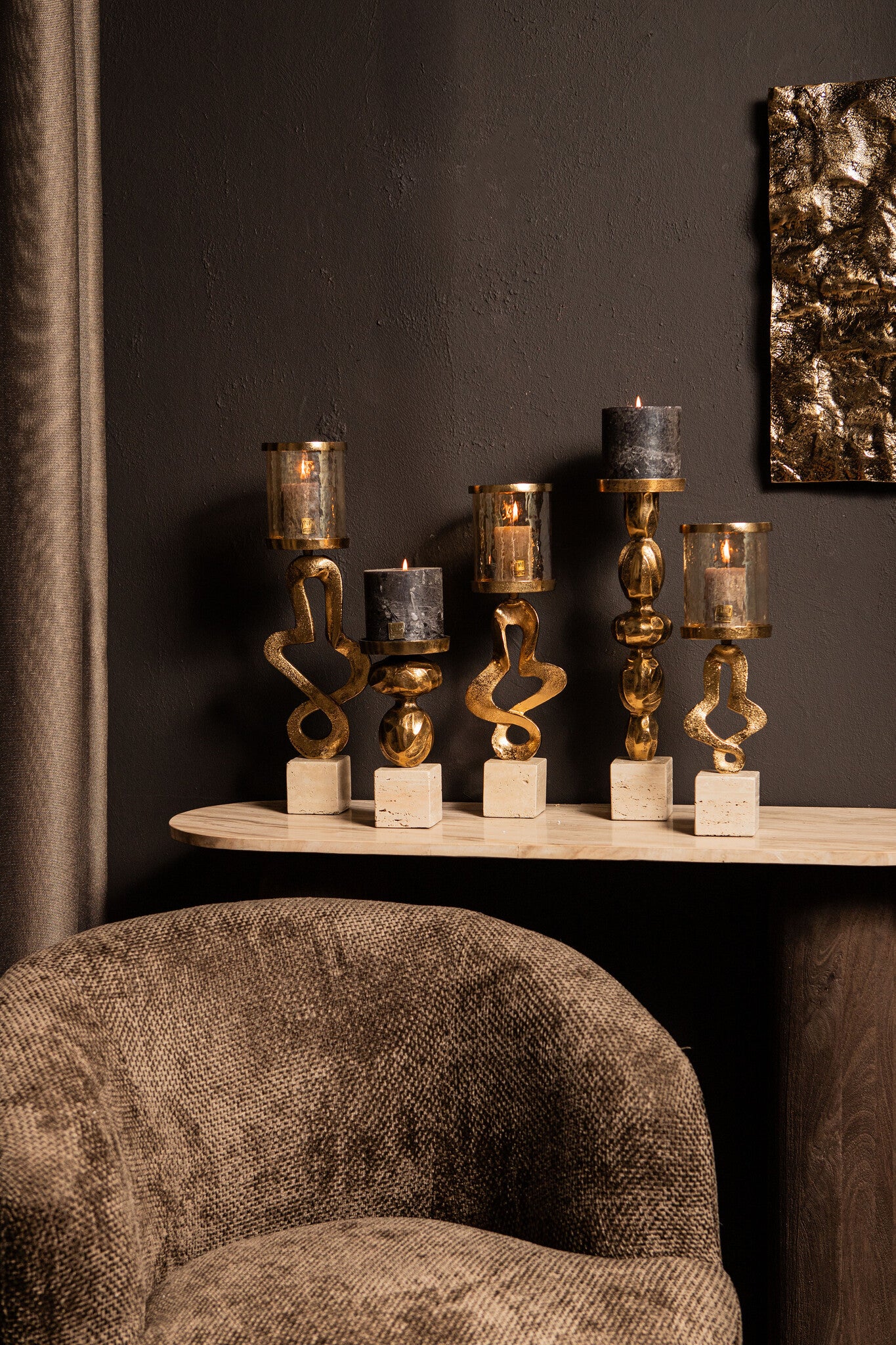 Malines Gold Casted Alu Candleholder On Base L