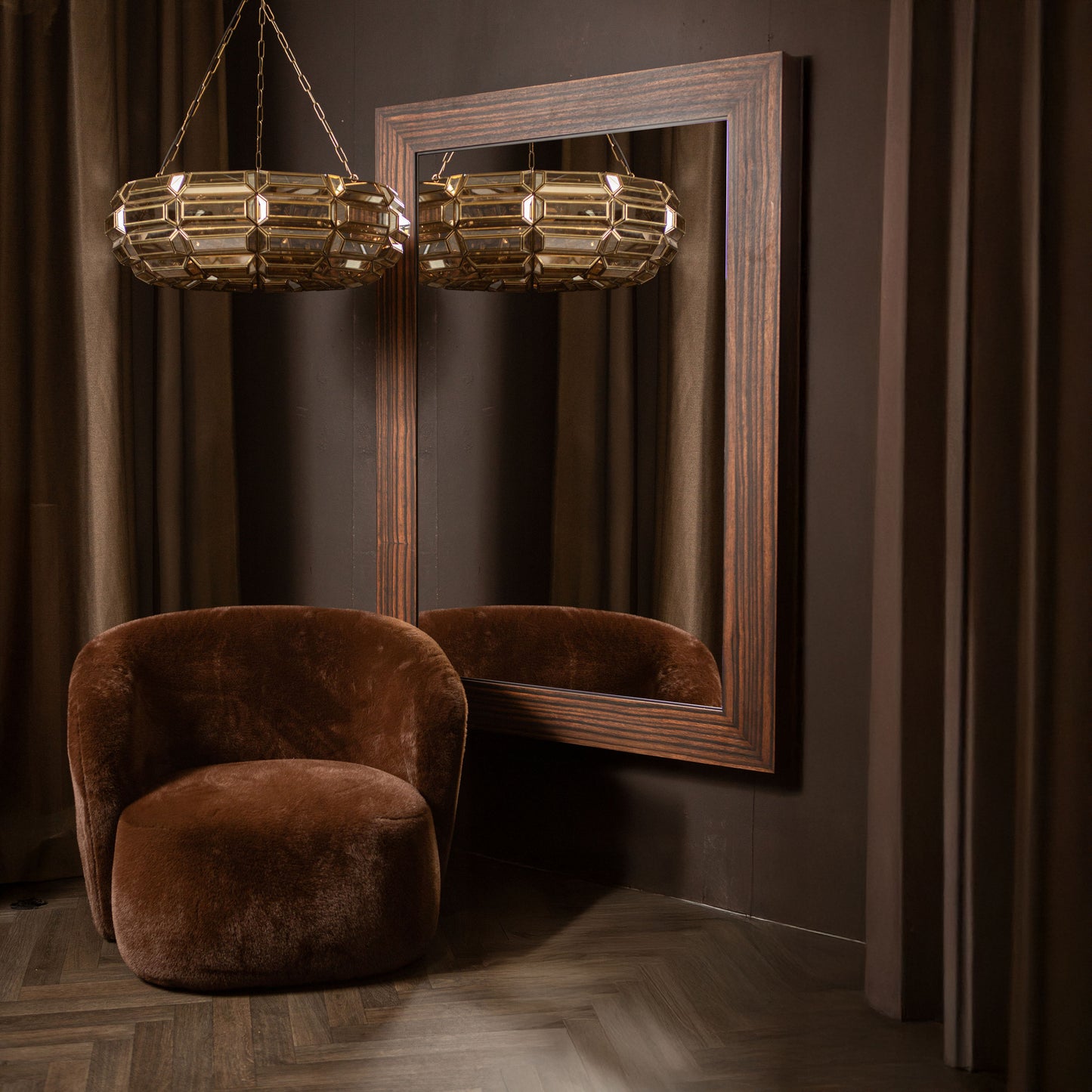 Tiess Brown Wooden Veneer Mirror Straight Frame