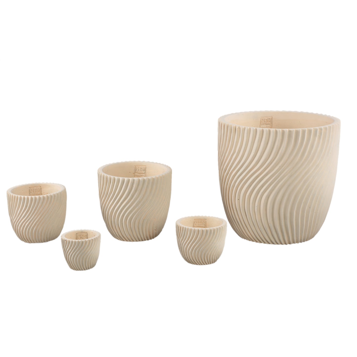 Lianna Cream Cement Round Pot Line Pattern XL